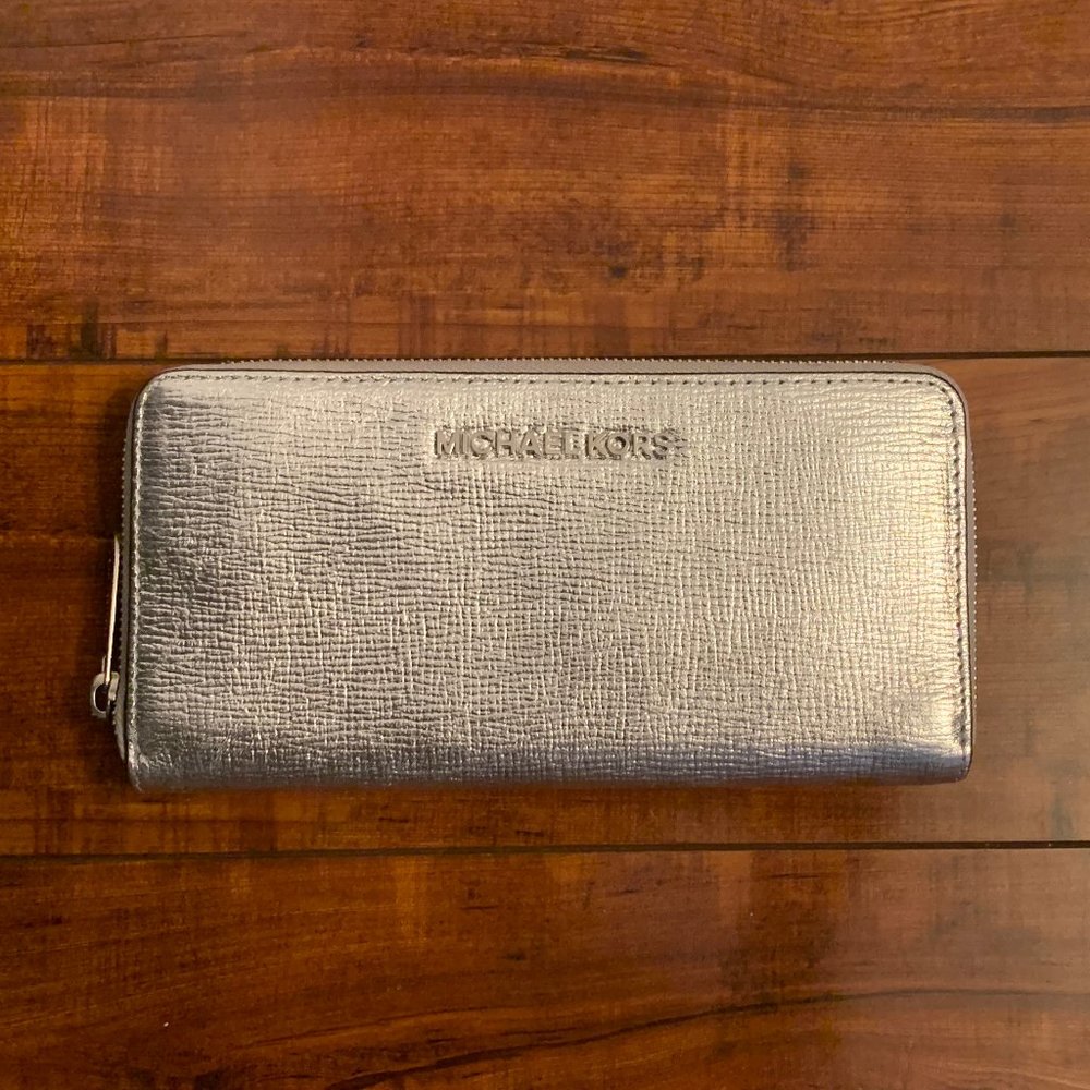 Michael Kors Metallic Silver Zip-Around Wallet